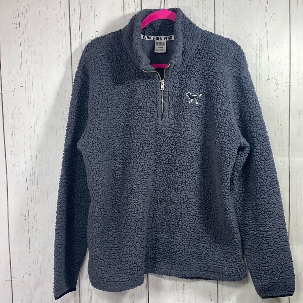 Pink Victorias Secret Gray Quarter Zip Pullover Jacket Sherpa